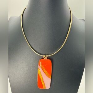 Florida Dichroic Glass Pendant Necklace Reversible Gold Silver Snake Chain Gift
